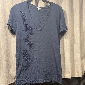 J. Crew Navy Embellished Short Sleeve Tee xl